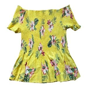 Japna Yellow Floral Off-Shoulder Blouse